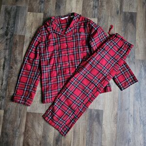 MNG Mango Red Plaid Flannel Pajama Set Girl's Size 14-16 Cotton Blend Ruffle
